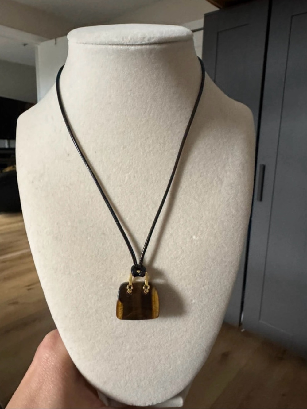 Black Cord Tiger Eye Pendant Necklace